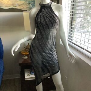 Fashion Nova Moonlight Embellished Asymmetrical Sheer Dress